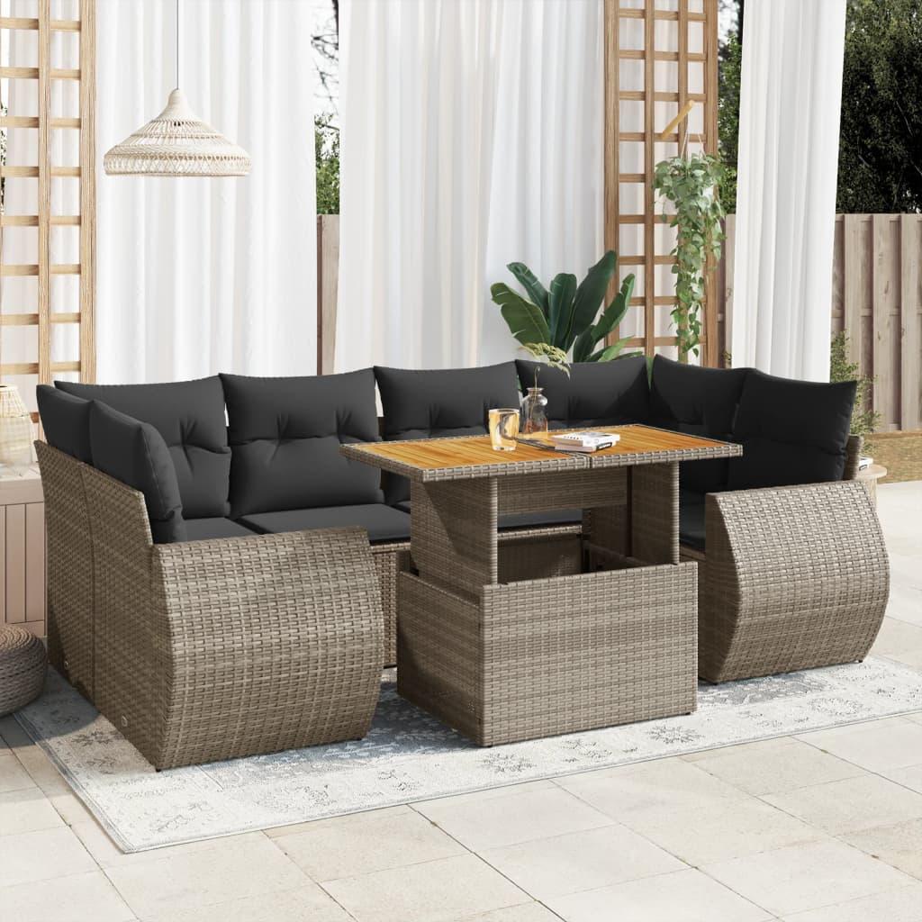 Sofaesæt til haven 7 dele med hynder polyrattan grå