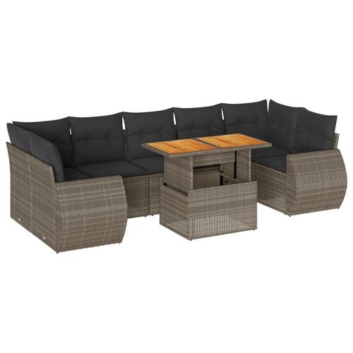 Sofasæt til haven 8 dele med hynder polyrattan grå