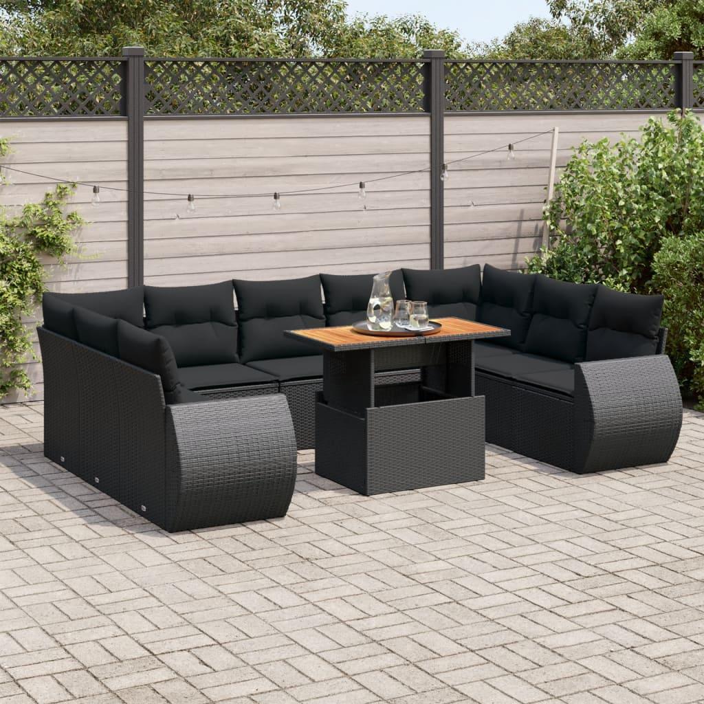 Sofasæt til haven 10 dele med hynder polyrattan sort