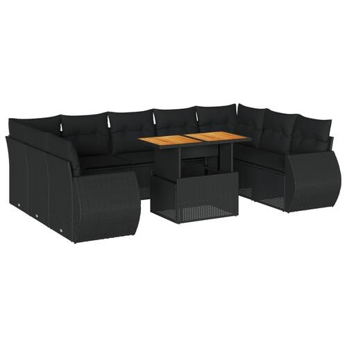 Sofasæt til haven 10 dele med hynder polyrattan sort