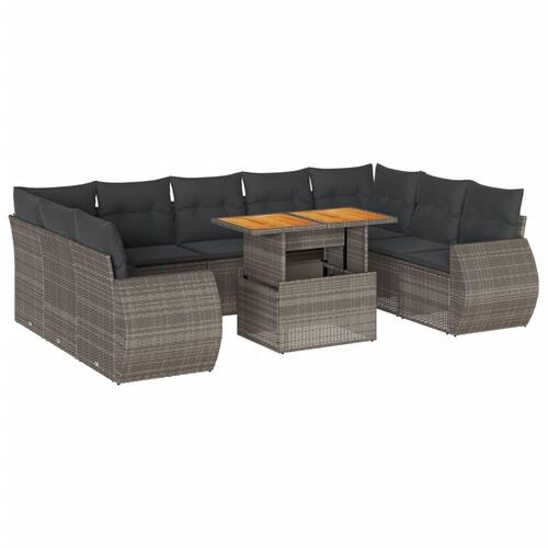 Sofasæt til haven 10 dele med hynder polyrattan grå