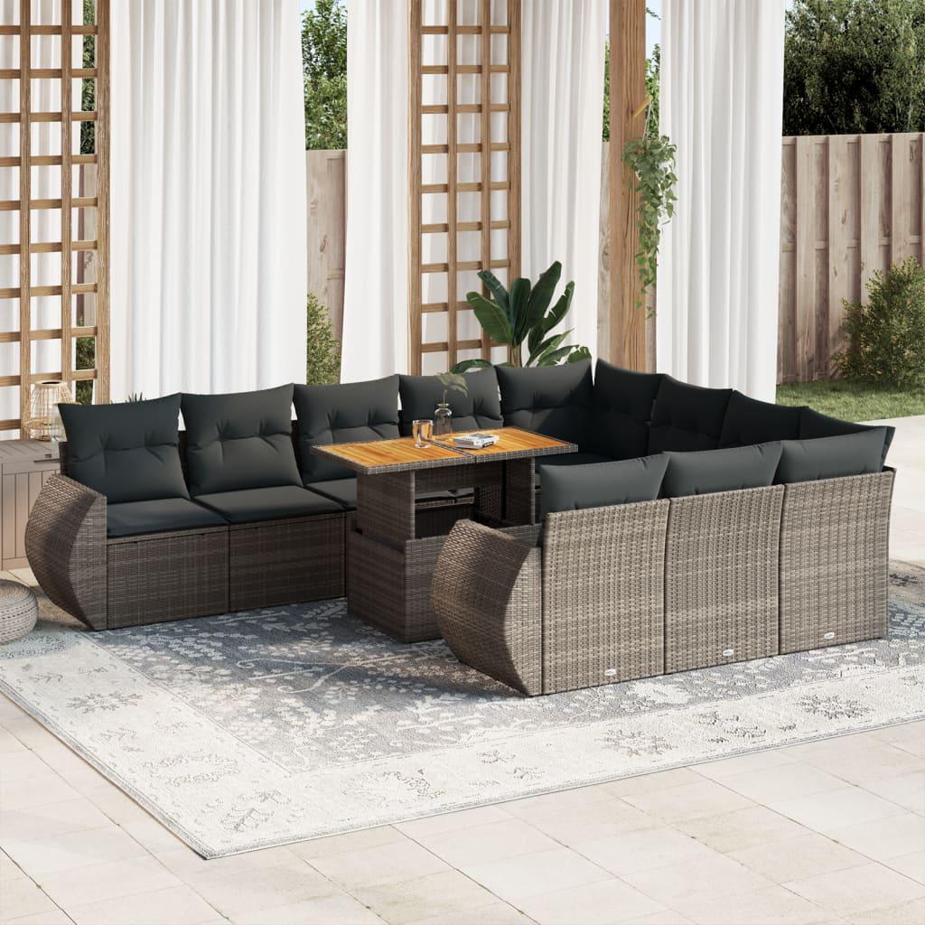 Loungesæt til haven 11 dele med hynder polyrattan grå
