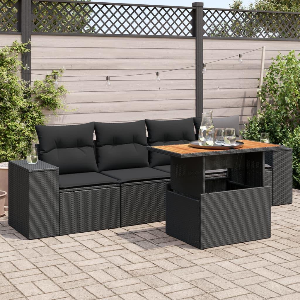 Sofasæt til haven 5 dele med hynder polyrattan sort