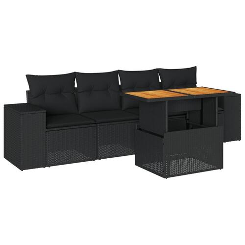 Sofasæt til haven 5 dele med hynder polyrattan sort