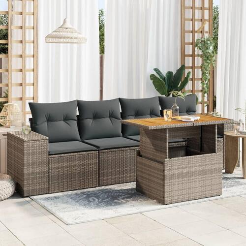 Sofasæt 5 dele med hynder polyrattan grå