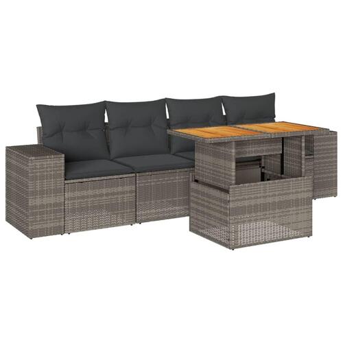 Sofasæt 5 dele med hynder polyrattan grå