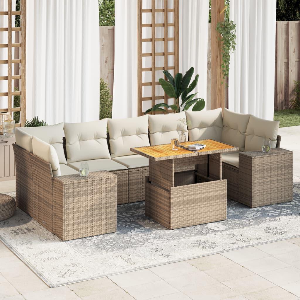 Sofasæt til haven 8 dele med hynder polyrattan beige
