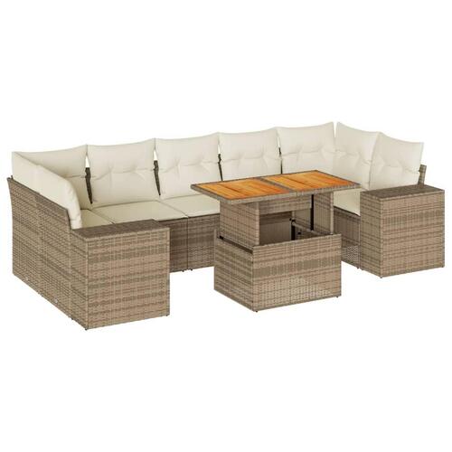 Sofasæt til haven 8 dele med hynder polyrattan beige