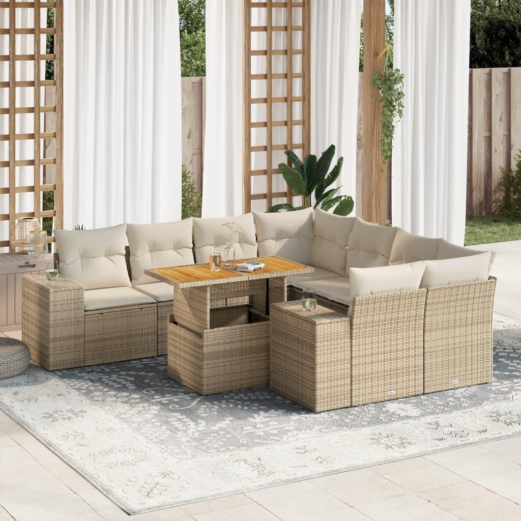 Sofasæt til haven 9 dele med hynder polyrattan beige