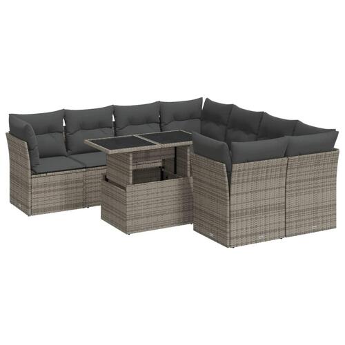Sofasæt til haven 9 dele med hynder polyrattan grå