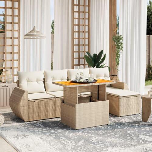 Sofasæt til haven 6 dele med hynder polyrattan beige