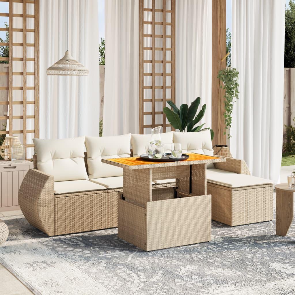 Sofasæt til haven 6 dele med hynder polyrattan beige