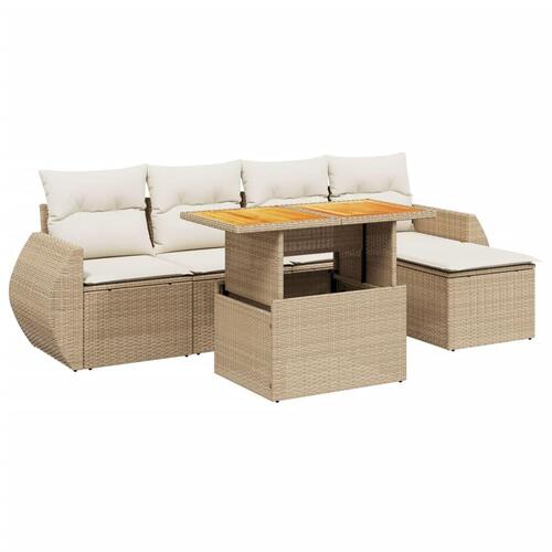 Sofasæt til haven 6 dele med hynder polyrattan beige