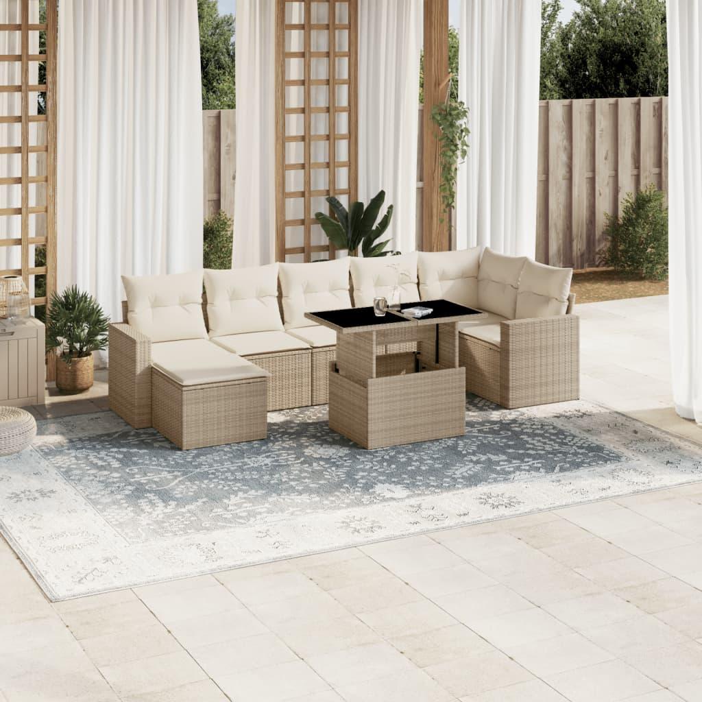 Sofasæt til haven 8 dele med hynder polyrattan beige