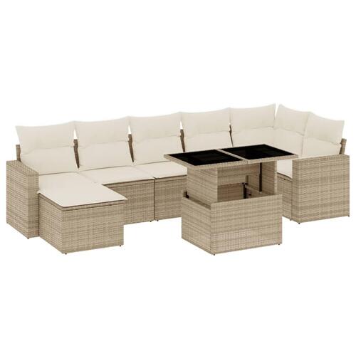 Sofasæt til haven 8 dele med hynder polyrattan beige
