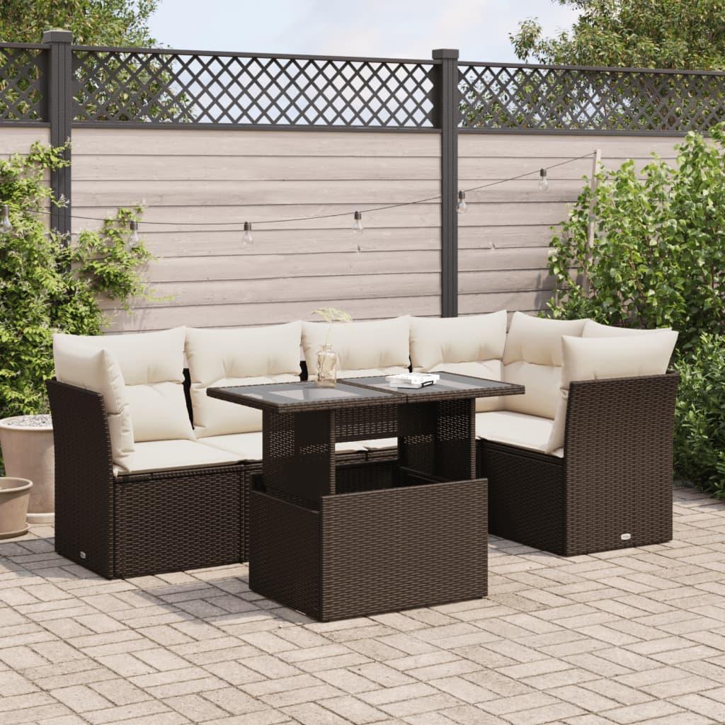 Havesofasæt i polyrattan - 6 dele med hynder, brun billede