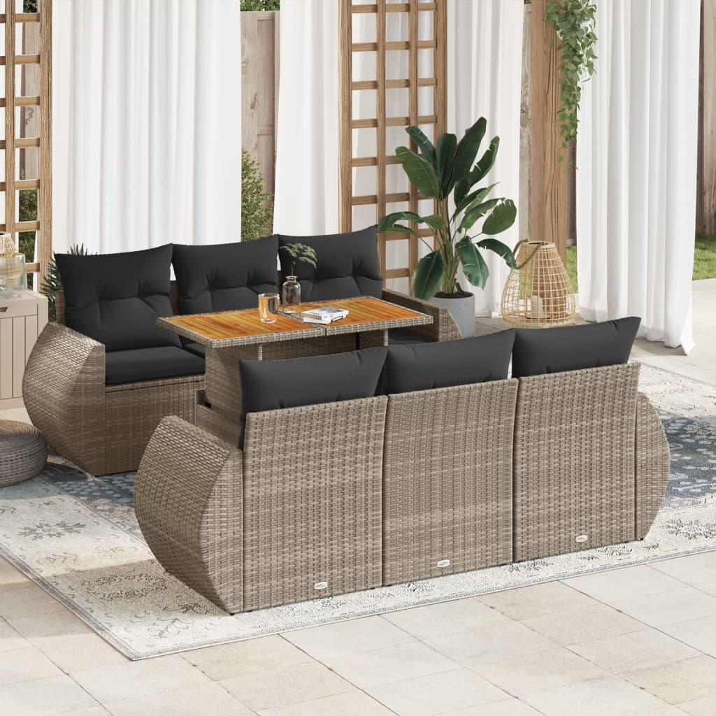 Sofaesæt til haven 7 dele med hynder polyrattan grå billede