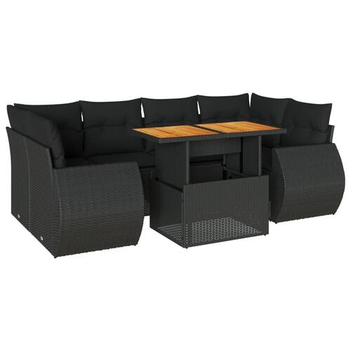 Sofasæt til haven 7 dele med hynder polyrattan sort