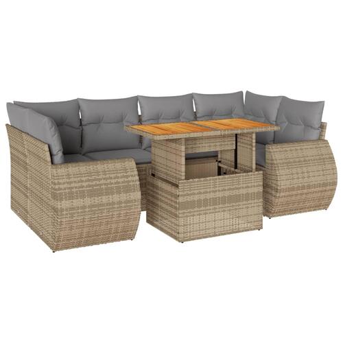 Sofasæt til haven 7 dele med hynder polyrattan beige