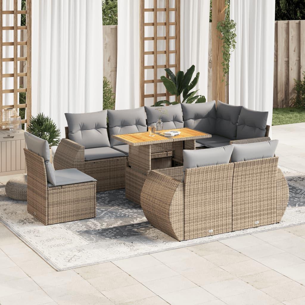 Sofasæt til haven 9 dele med hynder polyrattan beige billede