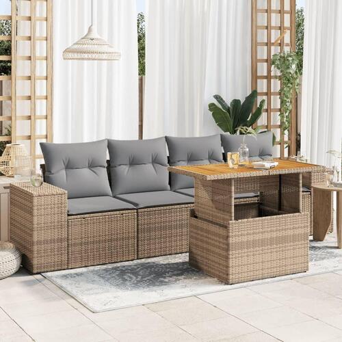 Sofasæt til haven 5 dele med hynder polyrattan beige