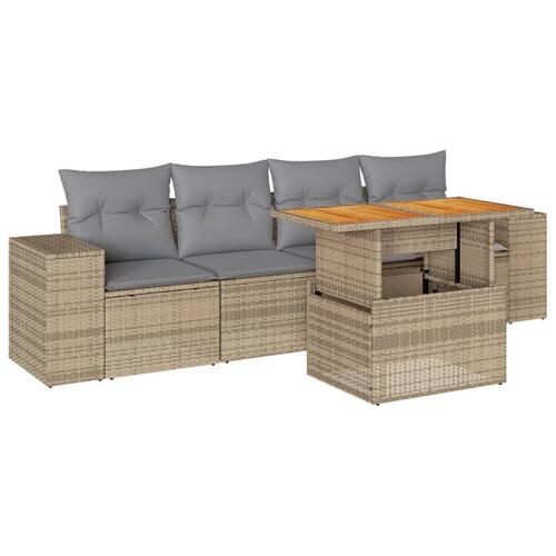 Sofasæt til haven 5 dele med hynder polyrattan beige