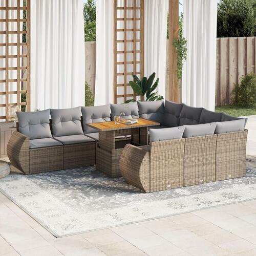 Sofasæt til haven 11 dele med hynder polyrattan beige