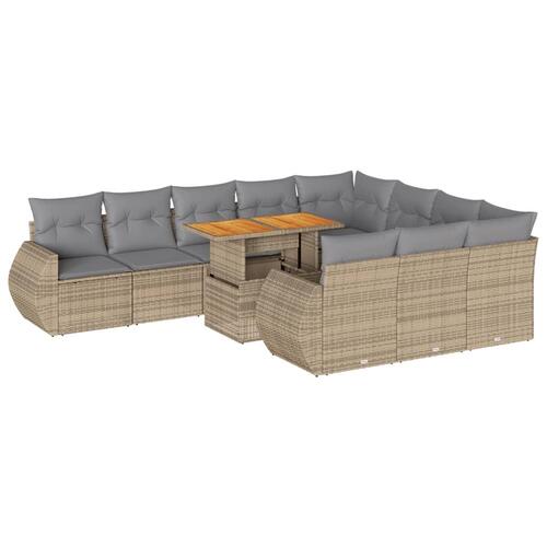 Sofasæt til haven 11 dele med hynder polyrattan beige