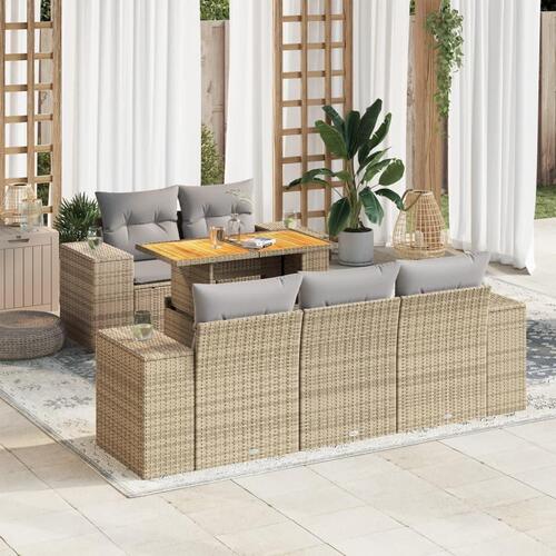 Sofasæt til haven 6 dele med hynder polyrattan beige