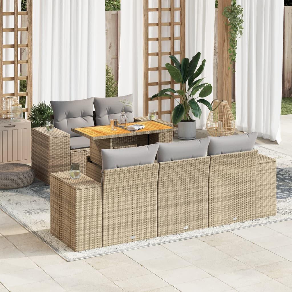 Sofasæt til haven 6 dele med hynder polyrattan beige