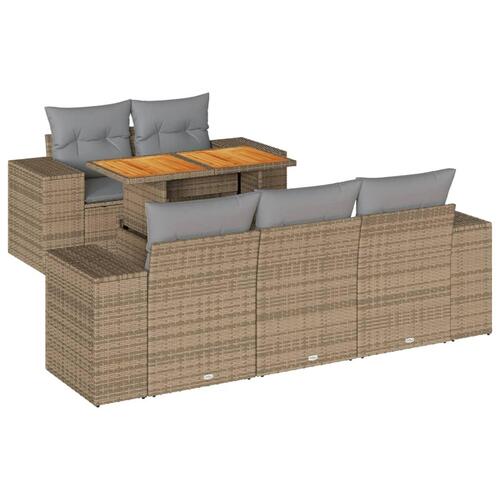 Sofasæt til haven 6 dele med hynder polyrattan beige