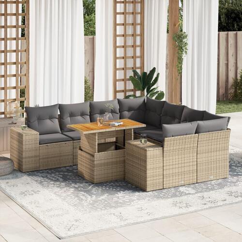 Sofasæt til haven 9 dele med hynder polyrattan beige