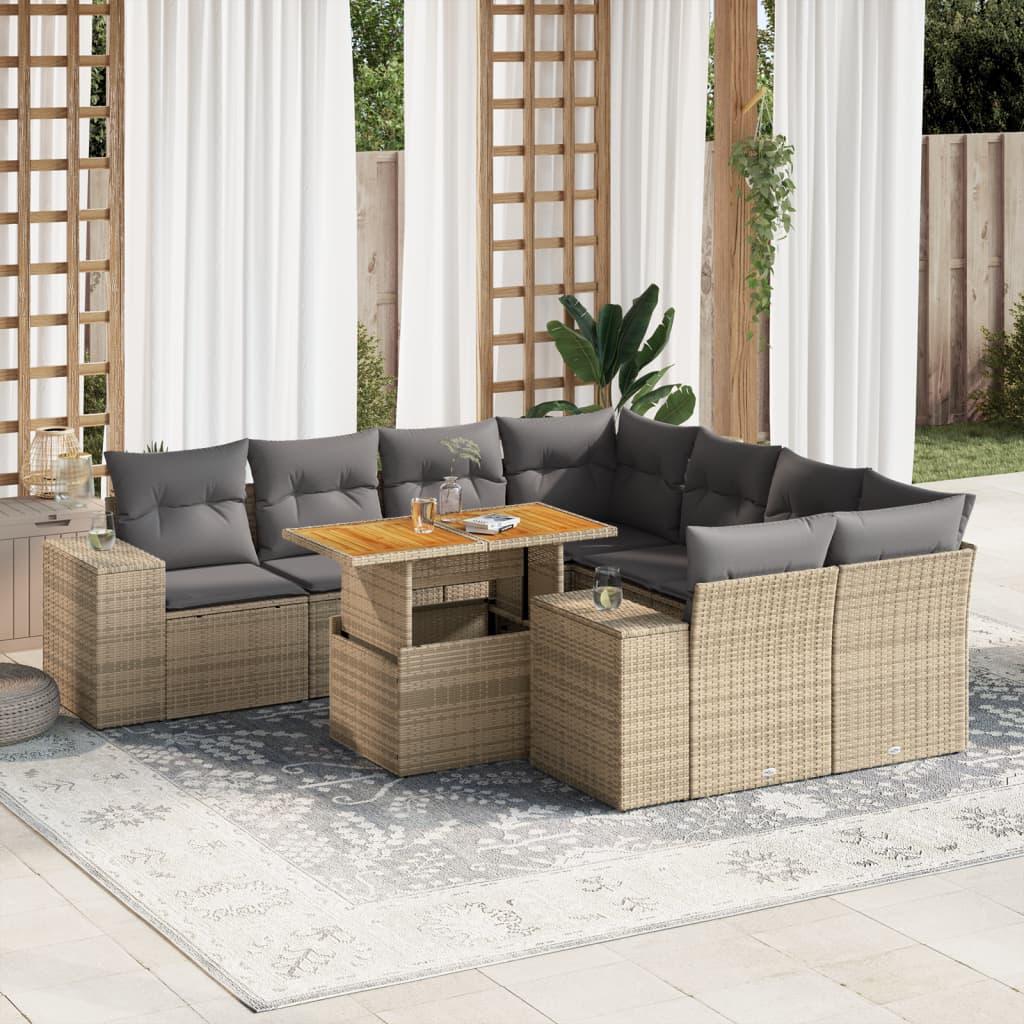 Sofasæt til haven 9 dele med hynder polyrattan beige