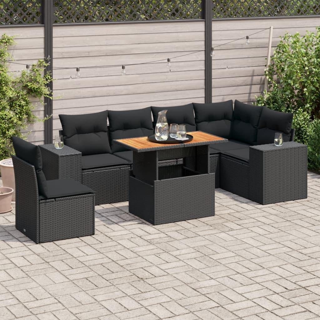 Sofasæt til haven 7 dele med hynder polyrattan sort billede