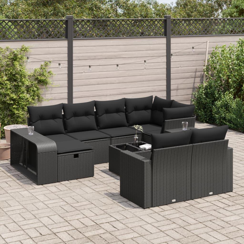 Sofasæt til haven 11 dele med hynder polyrattan sort