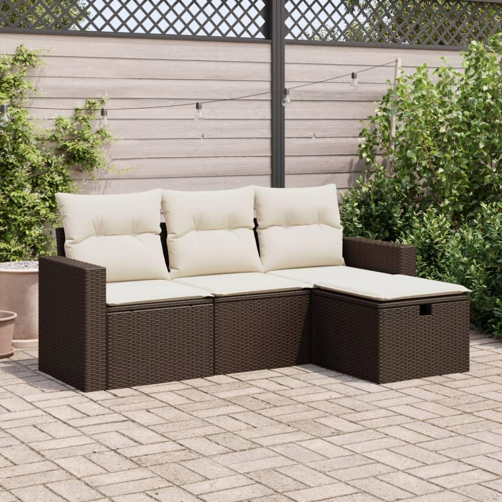 Sofasæt til haven 4 dele med hynder polyrattan brun