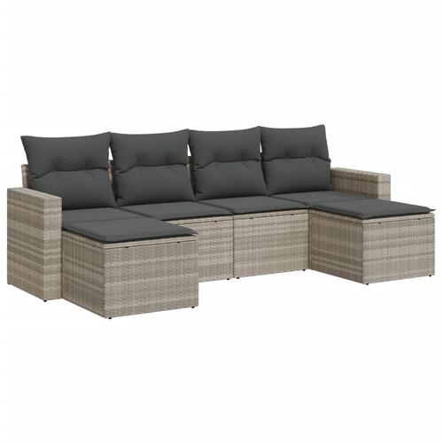 Sofasæt til haven 6 dele med hynder polyrattan lysegrå