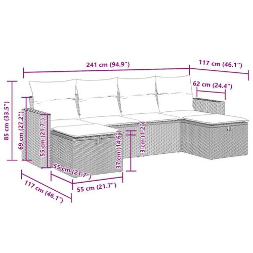 Sofasæt til haven 6 dele med hynder polyrattan lysegrå