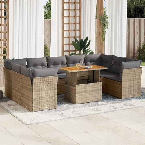 Sofasæt til haven 10 dele med hynder polyrattan beige