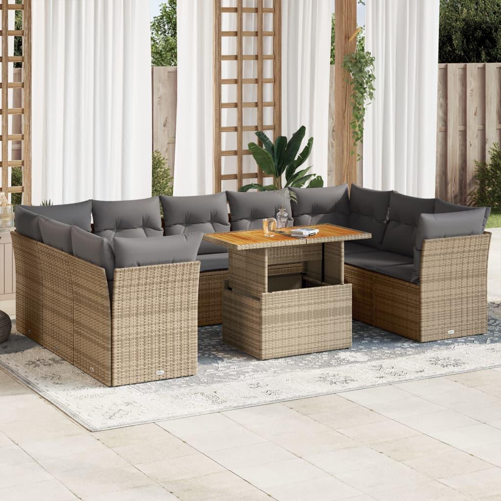 Sofasæt til haven 10 dele med hynder polyrattan beige