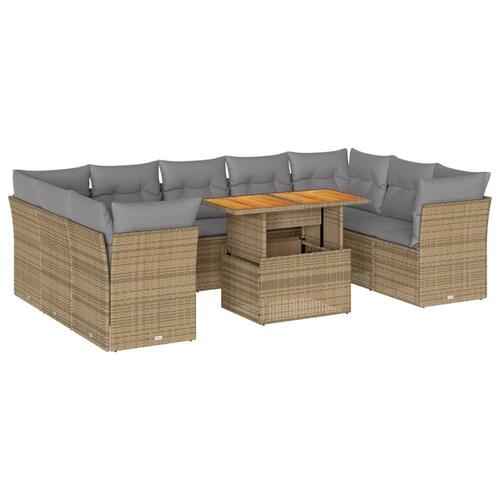 Sofasæt til haven 10 dele med hynder polyrattan beige