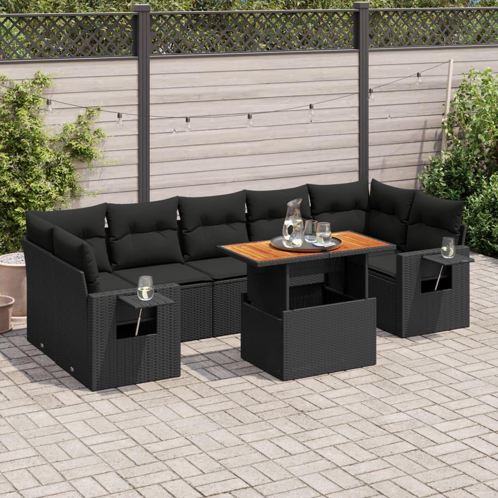 Sofasæt til haven 8 dele med hynder polyrattan sort billede
