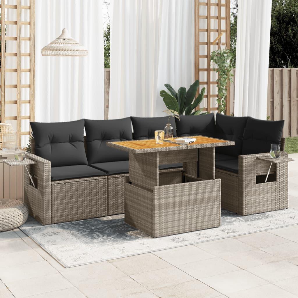 Sofasæt til haven 6 dele med hynder polyrattan grå billede