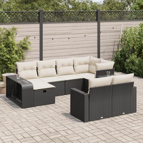 Sofasæt til haven 10 dele med hynder polyrattan sort