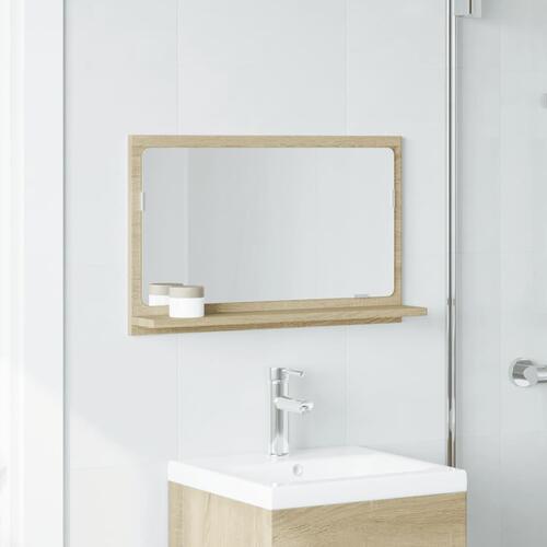 Badeværelsesskab m. spejl 60x11x37 cm konstrueret træ sonoma-eg