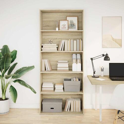 Bogreol 80x30x189 cm konstrueret træ sonoma-eg