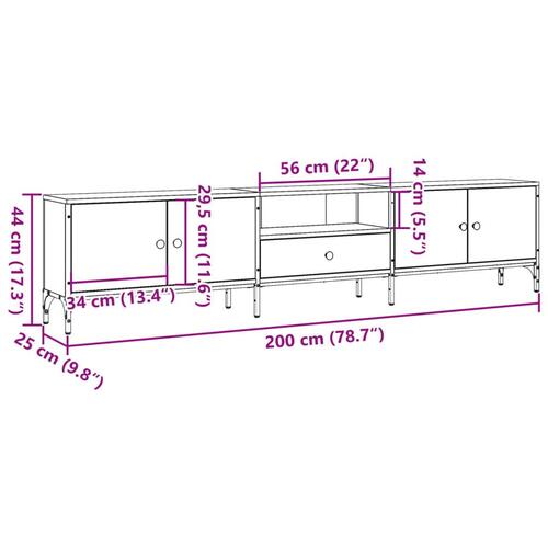 Tv-bord med skuffe 200x25x44 cm konstrueret træ kunsteg