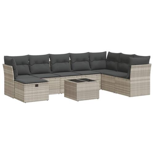 Sofasæt til haven 9 dele med hynder polyrattan lysegrå