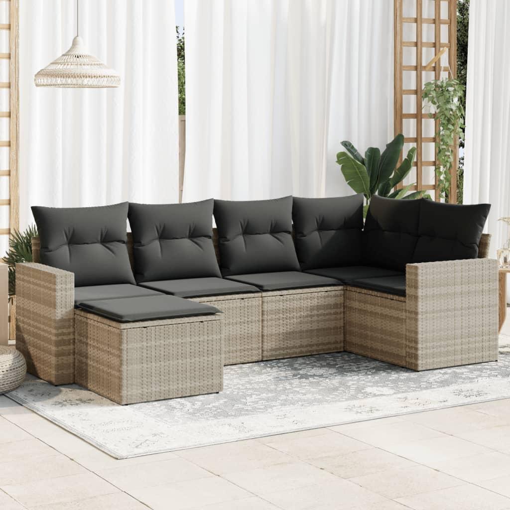 Sofasæt til haven 6 dele med hynder polyrattan lysegrå