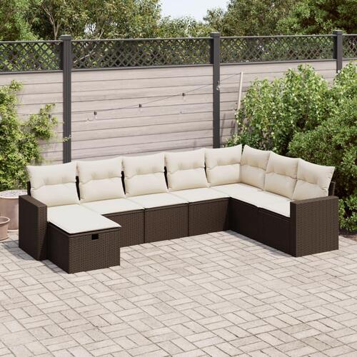 Sofasæt til haven 8 dele med hynder polyrattan brun